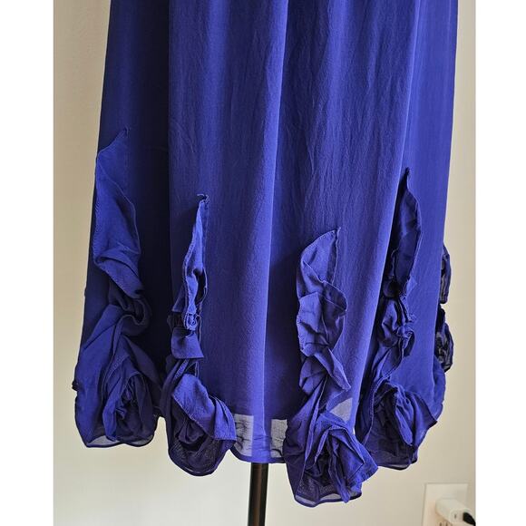 Rebecca Taylor Blue 100% Silk Dress. Ruffles, Bow, Sleeveless, Sexy Dress, Sz 4 - Picture 4 of 12